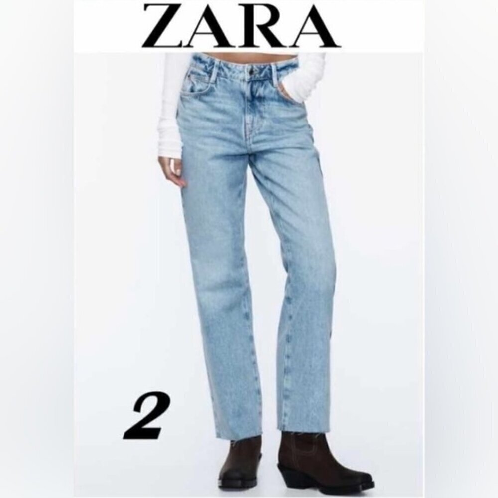 NWOT - Zara, Women's High Rise Straight Leg Jeans - Light Blue. Size: 2 (US).